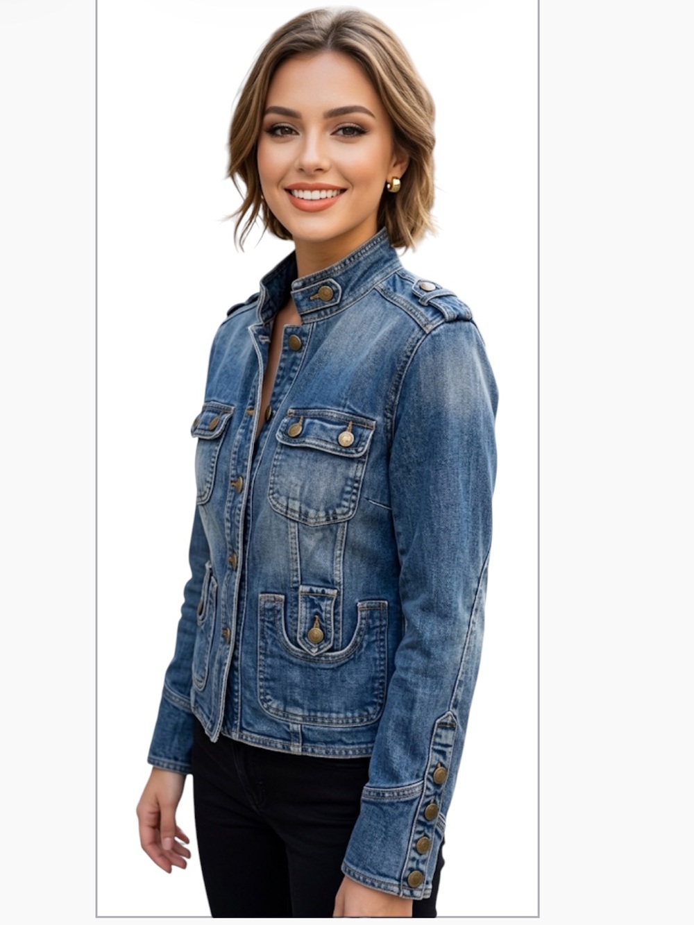 Monte Carlo Blue Denim Jacket Cotton Casual Utility Style Size: Medium - Picture 2 of 8
